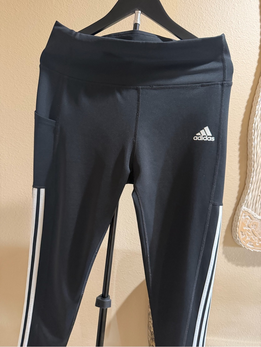 adidas Black Leggings with White Side Stripes